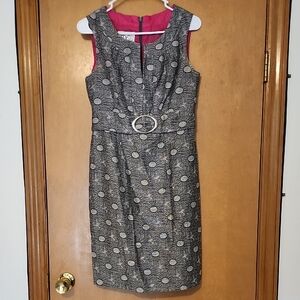 Vintage Donna Ricco Black & Silver Textured Sheath Dress with Belt